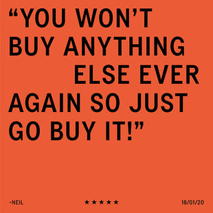 Text on an orange background reading 'You won't buy anything else ever again so just go buy it!'